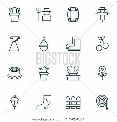 Set Of 16 Plant Icons. Includes Bugbear, Rubber Boot, Barrier And Other Symbols. Beautiful Design Elements.
