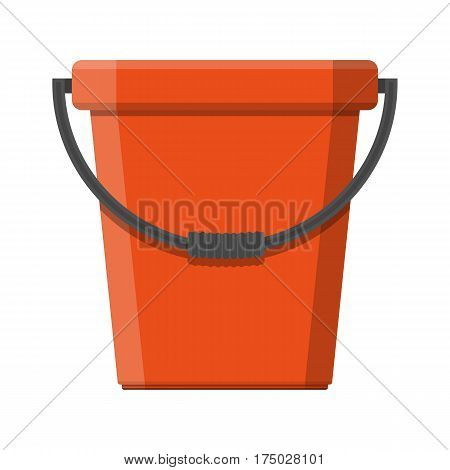 Red plastic bucket with handle. House cleaning equipment. Household accessories. Vector illustration in flat style