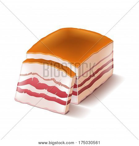 Pork lard isolated on white photo-realistic vector illustration