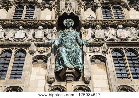 CANTERBURY UK - FEBRUARY 13TH 2017: A close-up of the exterior of main city entrance to the grounds of Canterbury Cathedral in the historic city of Canterbury Kent in the UK, on 13th February 2017.
