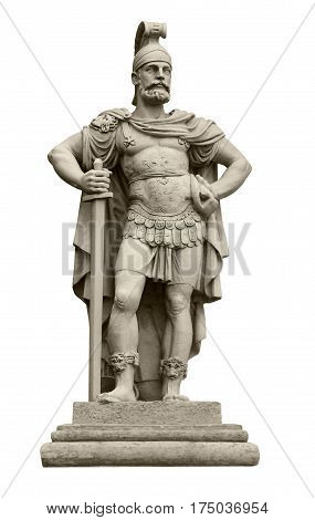 Statue of Roman god of war Mars that identical to Ares in the Greek mythology. Isolated on white
