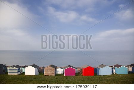 colored beach huts on the beach of Tankerton near Whitstable in Kent, UK