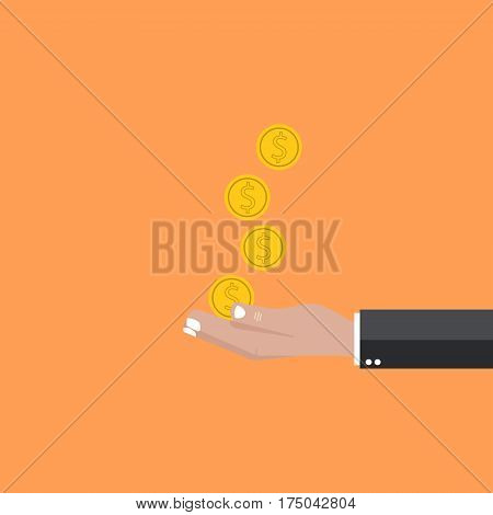 Hand holds the coin a new vector illustration background