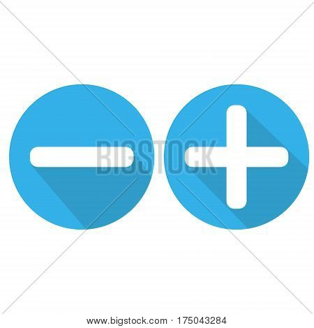 Index plus and minus in a blue circle with a shadow