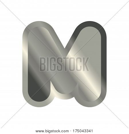 Letter M Steel Font. Metal Alphabet Sign. Iron Abc Symbol. Chromium Lettering. Silver Typography