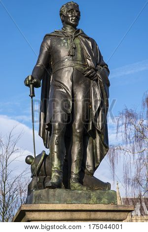 A statue of the Duke of Wellington located in the historic city of Norwich UK.