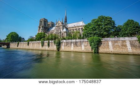 Rear view of Notre dame and sena river, paris