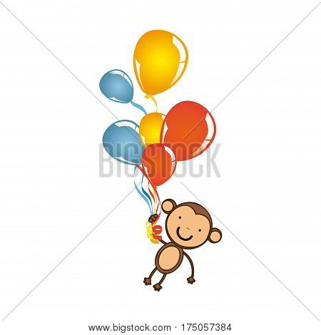 color monkey hanging in the bolloons icon, vector illustrations