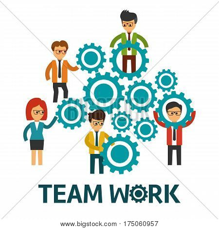 Teamwork with people a gears vector illustration