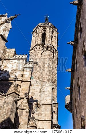 Bell Tower Of Cathedral of the Holy Cross and Saint Eulalia - Barcelona Catalonia Spain Europe