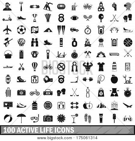 100 active life icons set in simple style for any design vector illustration
