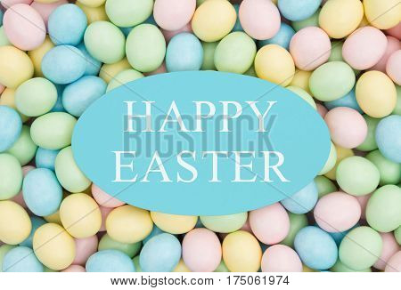 Old fashion Easter greeting Retro Easter eggs candy with text Happy Easter