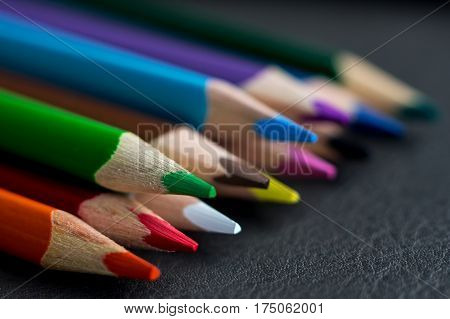 A variety of colours of coloring pencils