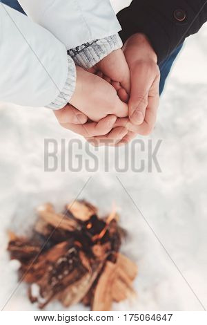 The concept of lover at winter camping, hiking, recreation, tourism or destitute, homeless, , disadvantaged, lost astray bushed