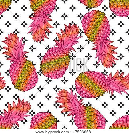 Pineapple creative trendy seamless pattern. Neon colors fashionable style memphis, rave Texture for scrapbooking, wrapping paper, textiles, web page, textile wallpapers, surface design, fashion