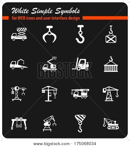 lifting machines white simple symbols for web icons and user interface design