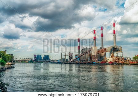 NEW YORK CITY, USA - AUGUST 11, 2016: Ravenswood Generating Station is a 2,480 megawatt power plant in Long Island City in Queens, New York.  It is capable of producing 2,480MW of energy.