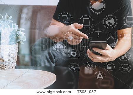 Designer Man Hand Using Smart Phon For Mobile Payments Online Shoppingomni Channelsitting On Sofa In