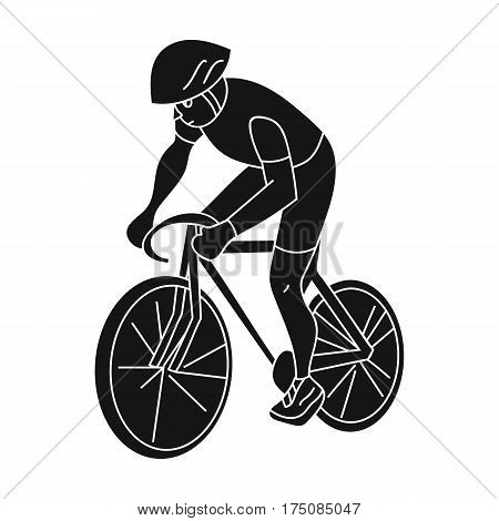 An athlete with a helmet riding his bike on the field.Cycling.active sports single icon in black style vector symbol stock web illustration.