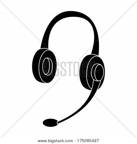 Headphones icon in black design isolated on white background. Personal computer accessories symbol stock vector illustration.