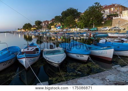 SOZOPOL, BULGARIA - JULY 11, 2016: Amazing Sunset at the port of Sozopol, Burgas Region, Bulgaria