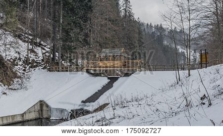 Klauzy Reservoir In Dark Evening In Slovakia Paradise Mountains