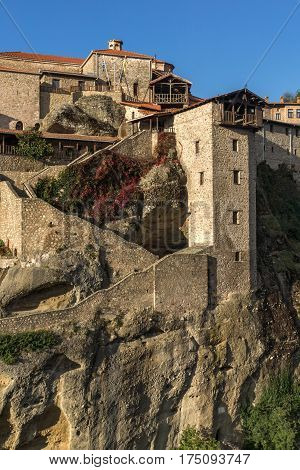 Amazing view of Holy Monastery of Great Meteoron in Meteora, Thessaly, Greece