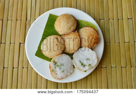 Thai sweetmeat coconut pudding on white dish