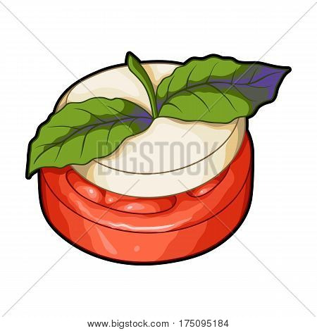Sandwich vegetarian cuisine.Hamburger tomato and cheese with a leaf of mint.Vegetarian Dishes single icon in cartoon style vector symbol stock web illustration.