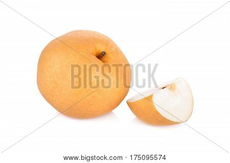 whole and portion cut snow pear or Fengsui pear on white background