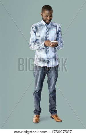 African Descent Man is using Smartphone