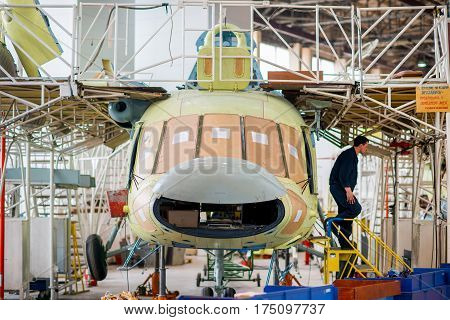 Ulan-Ude, Russia - 3 March, 2017: Making of modern russian helicopters Mi-8 on the aircraft plant in Ulan-Ude, Russia