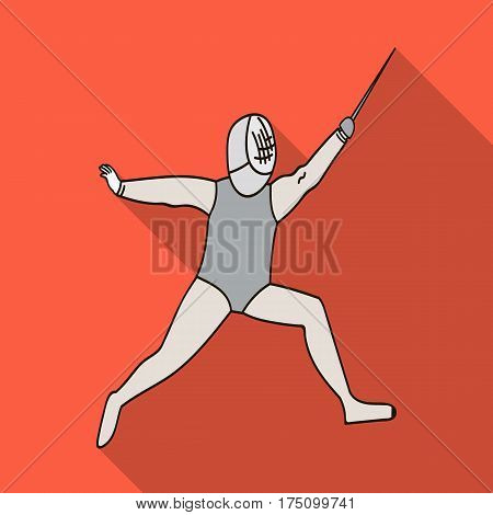 The athlete outfit with a sword.Fencing competitions .Olympic sports single icon in flat style vector symbol stock web illustration.