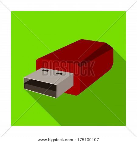 USB flash drive icon in flat design isolated on white background. Personal computer accessories symbol stock vector illustration.