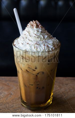 Iced Coffee With Whipped Cream On Top stock photo