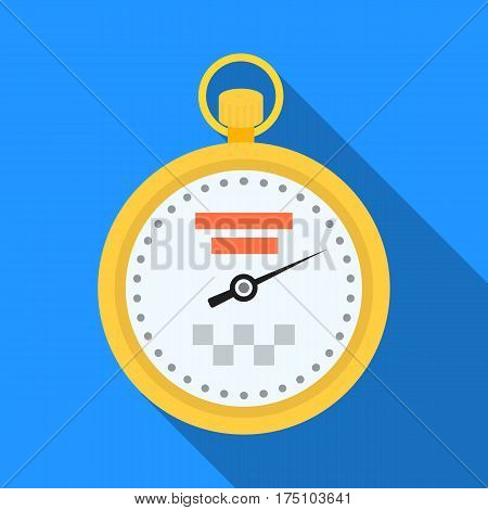 Yellow stopwatch with taxi emblem. Equipment measure the time of filing a taxi. Taxi station single icon in flat style vector symbol stock web illustration.