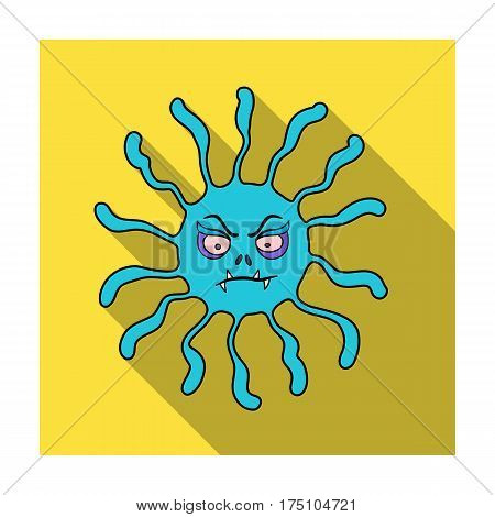 Blue virus icon in flat design isolated on white background. Viruses and bacteries symbol stock vector illustration.