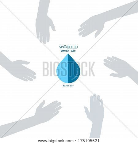Water drop with human hand icon vector logo design template.World Water Day idea campaign for greeting card and poster.Vector illustration