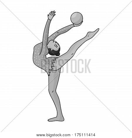 Skinny girl with ball in hand dancing sports dance. The girl is engaged in gymnastics.Olympic sports single icon in monochrome style vector symbol stock web illustration.