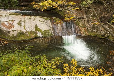 Overlook autumn leaves and brook falling step in Minakami, Gumna