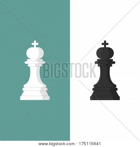 Chess king icon. Set of black and white figure. Vector illustration flat design. Isolated on white background.