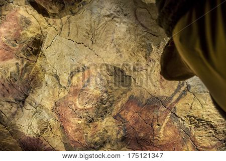 Madrid Spain - february 24 2017: Visitors contemplates the Altamira replica cave at National Archeological Museum Madrid Spain
