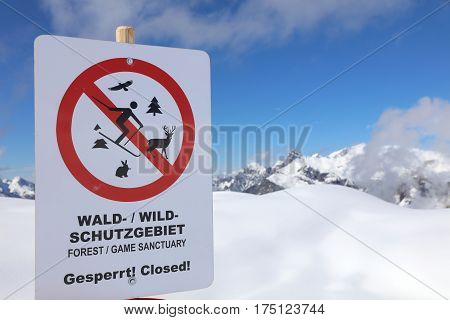 Warning Sign in Vorarlberg. Klostertal Alps. Austria