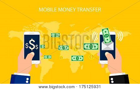 Concept online banking, Mobile money transfer, financial operations.