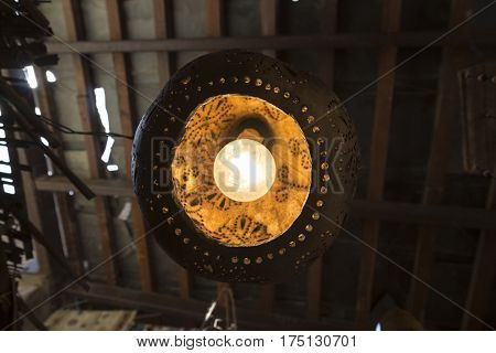 india style art lamp in shopfront display at Dilli Haat Delhi India. Dilli Haat is traditional marketplace in delhi