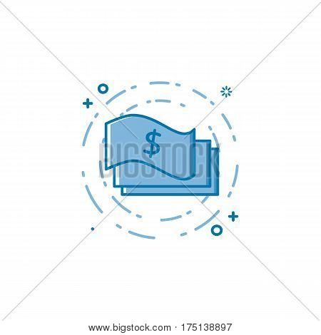 Vector illustration of flat bold line paper money icon. Graphic design concept of internet earn and cash. Use in Web Project and Applications. Blue outline isolated object.