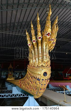 BANGKOK, THAILAND - DECEMBER 12, 2016: The ancient royal Anantanakaraj barge in the museum of royal barges