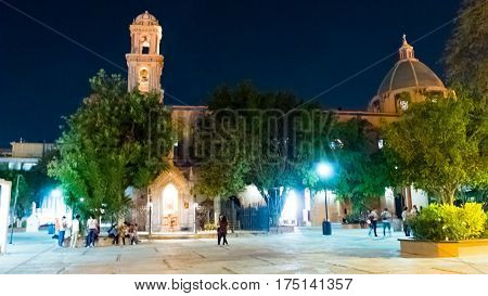 Photo taken alongside the parish of San Francisco de Asis in Iguala Guerrero, with the background sky with a midnight blue tone
