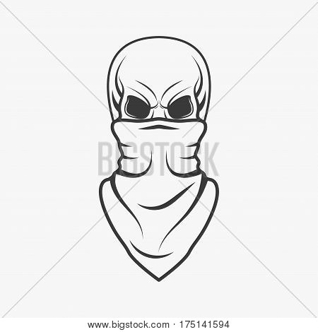 Human skull with bandage on face in monochrome style isolated on white background vector illustration