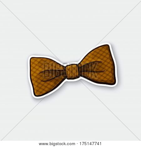 Vector illustration. Hipster checkered retro bow tie. Vintage elegant bowtie. Sticker in cartoon style with contour. Decoration for greeting cards patches prints for clothes badges posters emblems